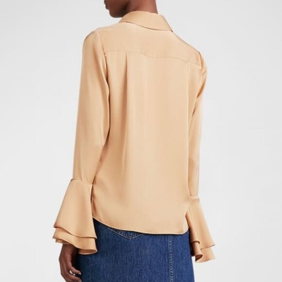 NEW DEREK LAM 10 Crosby Womens Selma Satin Button Blouse Size S Fawn Gold - Picture 2 of 8